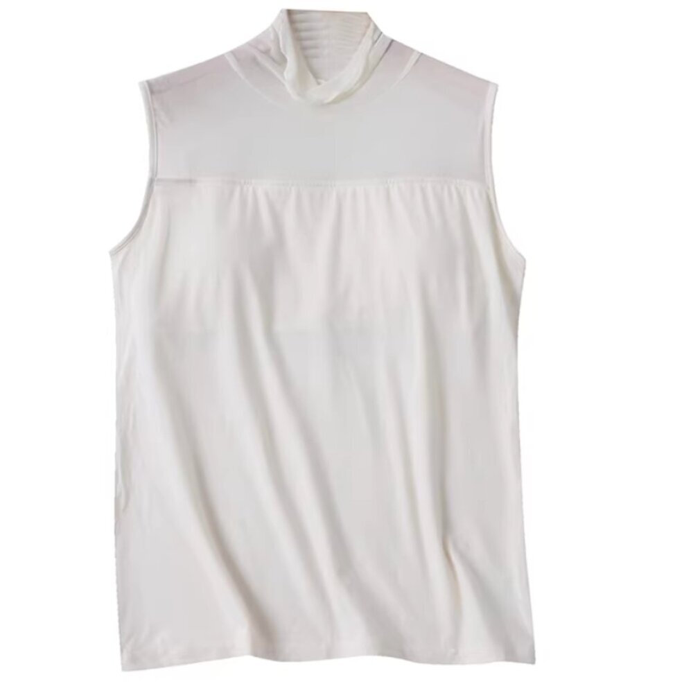 Mock-Neck Mesh Sleeveless Top High-Neck Pullover Cami w Padded Support
